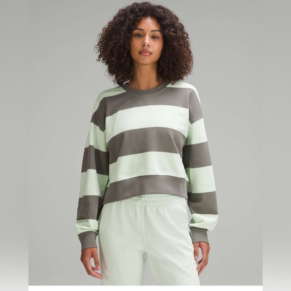 lululemon athletica Tops - Lululemon Perfectly Oversized Cropped Crew Pack Stripe Grey Sage Kohlrabi Green